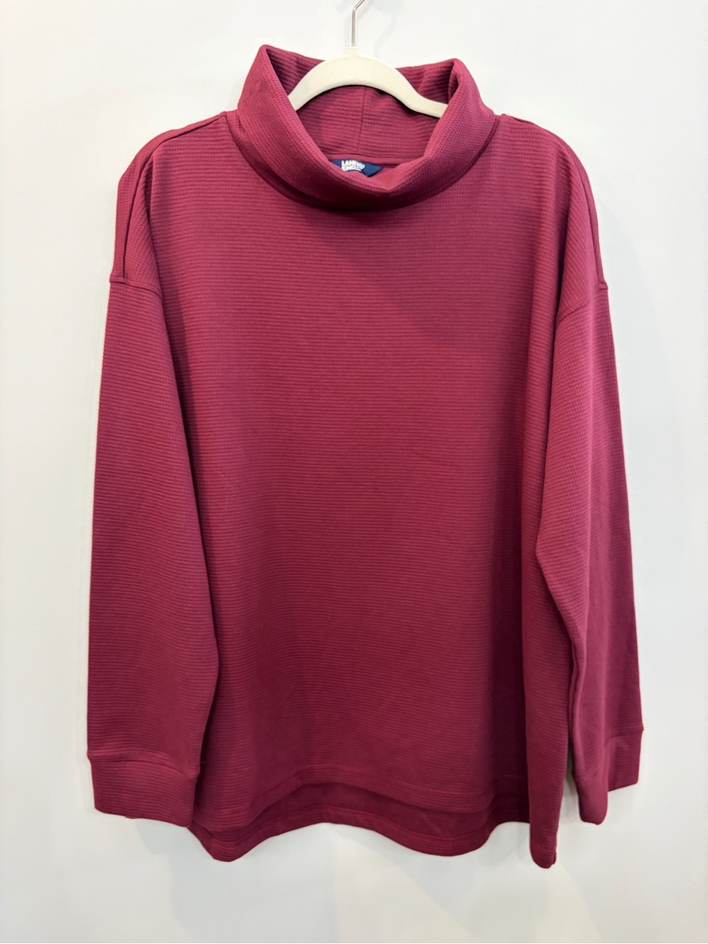 Lands' End Woman’s Waffle Knit Thermal Funnel Neck Pullover Top 2XL Burgundy